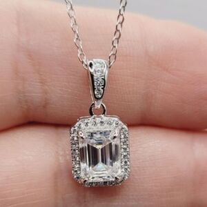 Certified 2 CT Emerald Cut Moissanite Necklace | S925 Sterling Silver